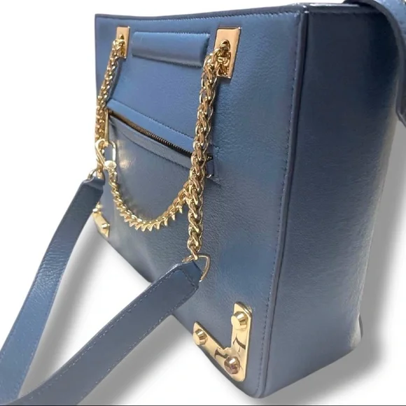 Furla Blue Leather Chain Tote Shoulder Bag with Gold Hardware - Picture 3 of 11